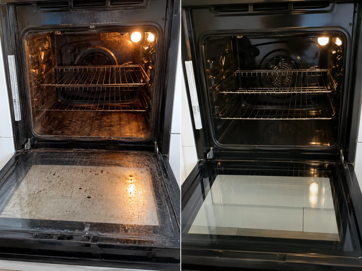Oven before and after a professional deep clean for a Cotham checkout